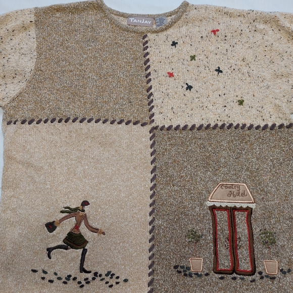 Vintage Tanjay Knit Sweater Women's Brown Country Hotel, Large - Picture 2 of 13